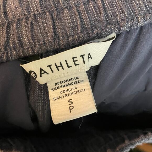 Women's Small Athleta Retreat Linen Ankle Pant Navy Blue Jogger 100% Linen - Picture 4 of 5